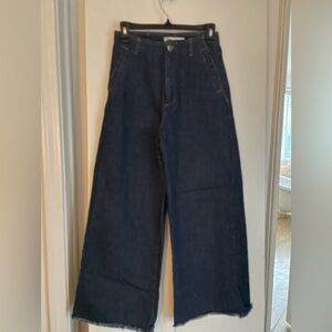 26” ZARA Cotton Dark Wash Denim Jeans/Trousers High Rise Wide Leg NWOT new!